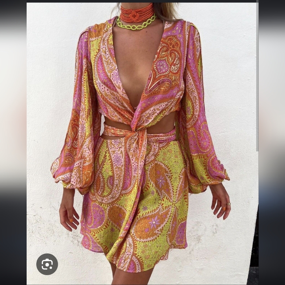 119$ ZARA NWT 7631/044 LIMITED EDITION FLORAL MULTICOLOR DRESS SUMMER CUT OUT L
